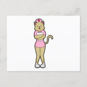 Cartão Postal Gato como Enfermeira com Lista Médica