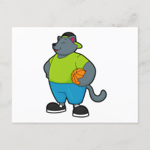 Cartão Postal Gato como jogador de basquete com bola de basquete