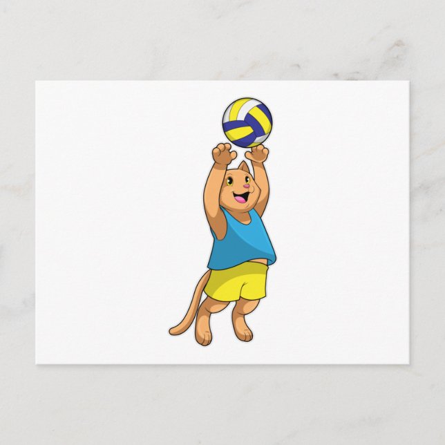 Cartão Postal Gato como jogador de voleibol com voleibol (Frente)