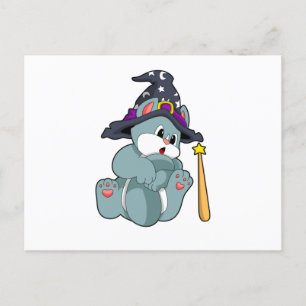 Cartão Postal Gato como Mago com varinha mágica & Chapéu