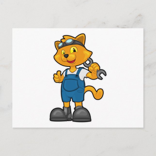 Cartão Postal Gato como Mecânico com Chave de Fenda (Frente)