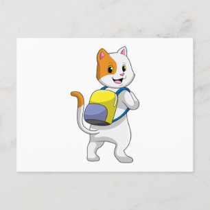 Cartão Postal Gato como Mochileiro com Mochila