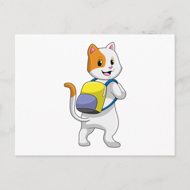 Cartão Postal Gato como Mochileiro com Mochila (Frente)
