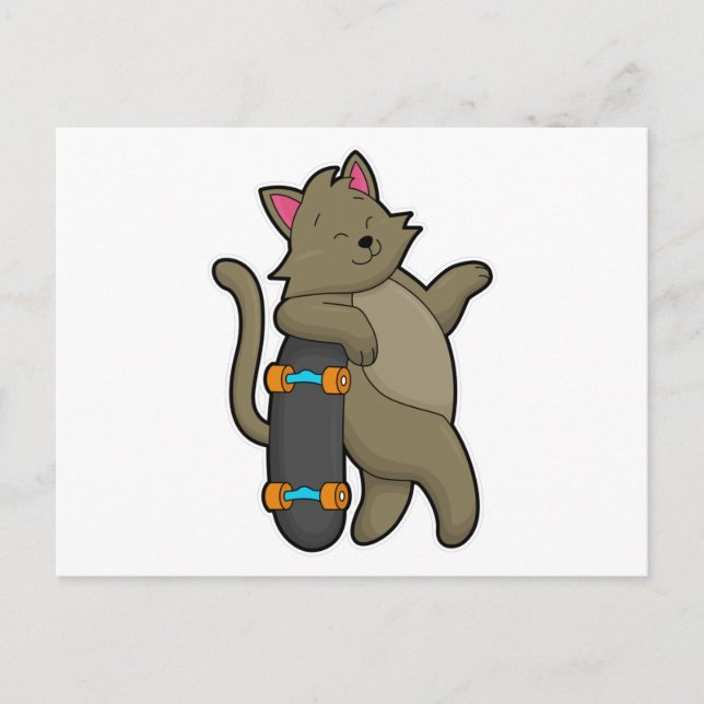 Cartão Postal Gato como Patinador com Skate (Frente)