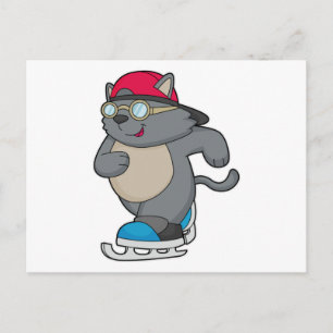 Cartão Postal Gato como patinador no gelo com patins de gelo