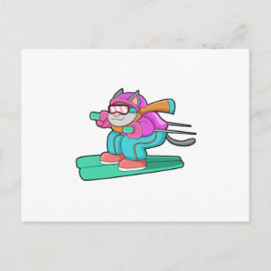 Cartão Postal Gato como saltador de esqui com Óculos de esqui