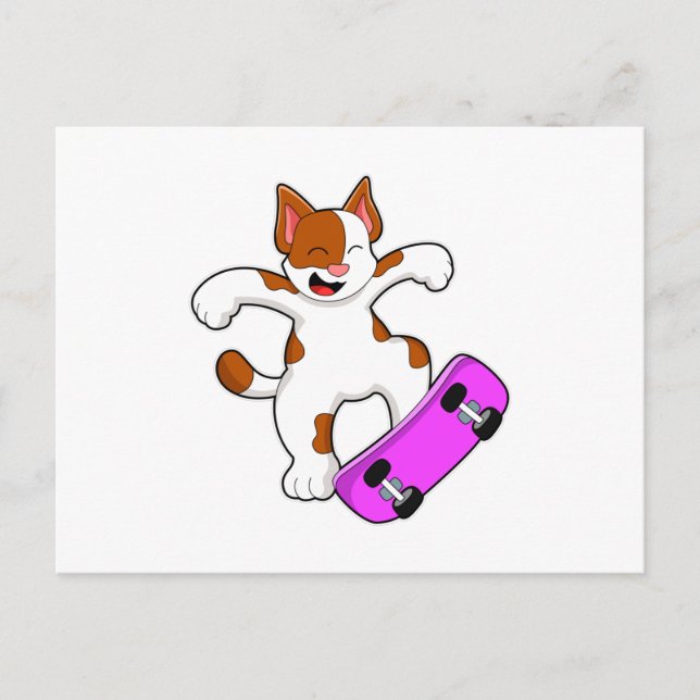 Cartão Postal Gato como skater com skate (Frente)