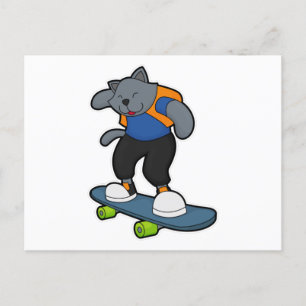 Cartão Postal Gato como Skatista com Skate
