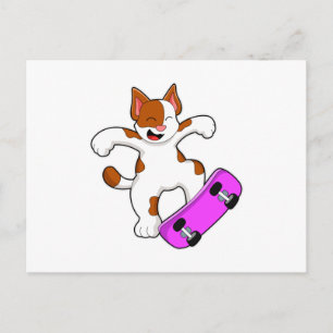 Cartão Postal Gato como Skatista com Skate