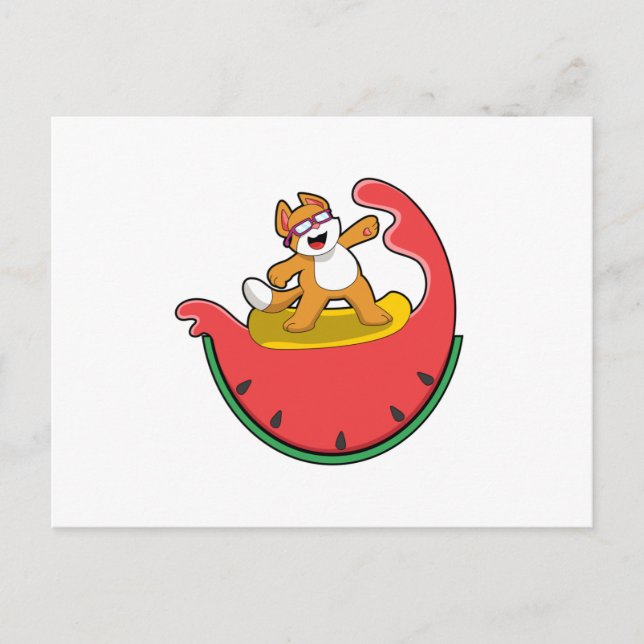Cartão Postal Gato como Surfista com Melão (Frente)