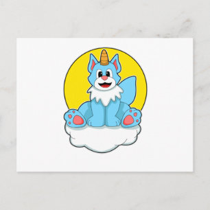 Cartão Postal Gato como Unicórnio nas Nuvens & Sol