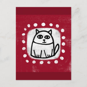 Cartão Postal Gato Cortado no Cartão-Postal Vermelho