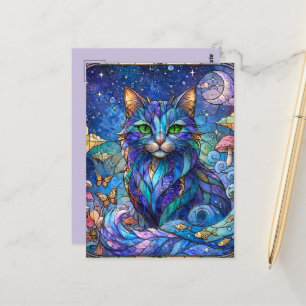 Cartão Postal Gato Cósmico Vidro Pintado Surrealista Olhos Azuis