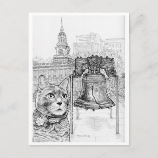 Cartão Postal Gato da Filadélfia visitando o Sino da Liberdade