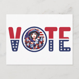 Cartão Postal Gato Damas pelo Kamala Vote