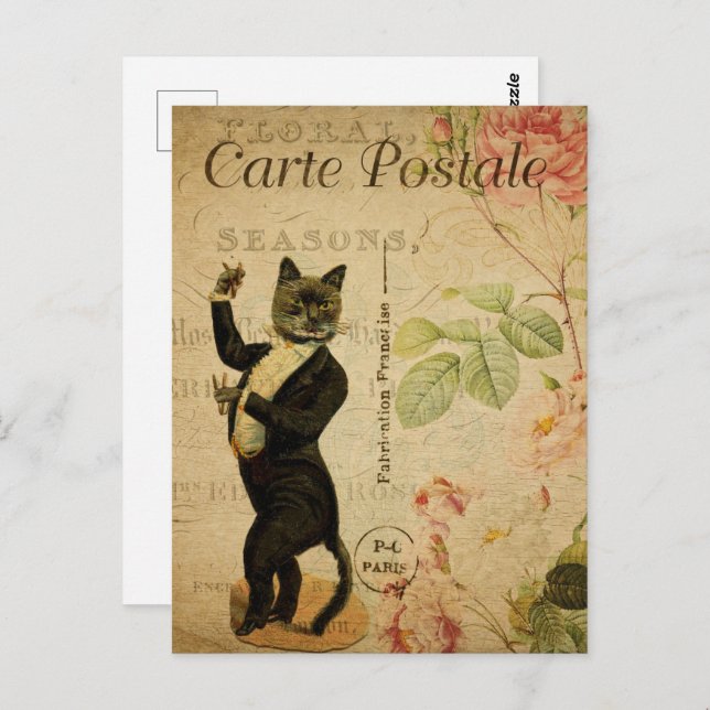 Cartão Postal Gato Dançante em Tuxedo (Frente/Verso)