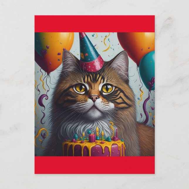 Cartão Postal gato de aniversário (Frente)