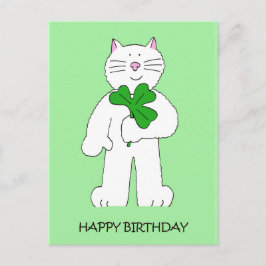 Cartão Postal Gato de Aniversário do Dia de São Patrício com Tre
