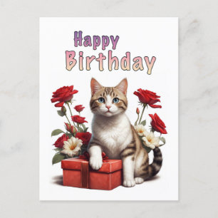 Cartão Postal gato de aniversário feliz
