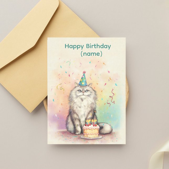 Cartão Postal Gato de Aniversário Fofo – Gato com Chapéu de Fest (Criador carregado)