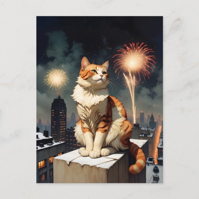 Cartão Postal gato de ano novo (Frente)