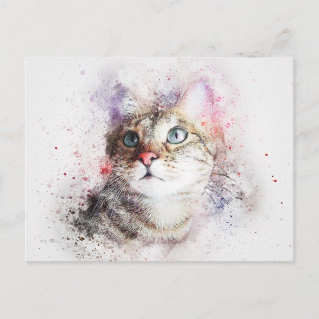 Cartão Postal Gato de Aquarela (Frente)