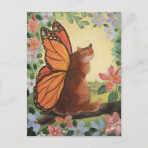 Cartão Postal Gato de Borboleta Monarca em Prado