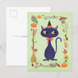 Cartão Postal Gato de Bruxa Bonita do Halloween