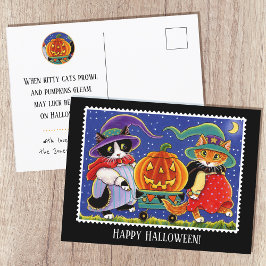 Cartão Postal Gato de Bruxa do Halloween do Jack O'Lantern Perso