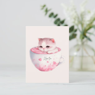 Cartão Postal Gato De Chibi Rosa Kawaii Com Coroa Gelada