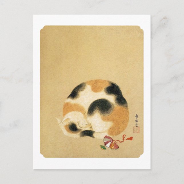 Cartão Postal Gato de chita japonês, Hanabusa Itchō (Frente)