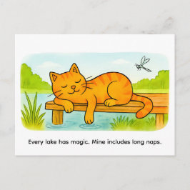 Cartão Postal Gato de Desenho Animado Fofo Descansando em Dock d