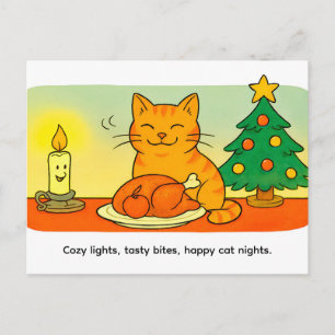 Cartão Postal Gato de desenho animado fofo sentado ao lado de um