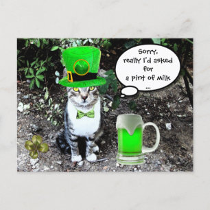 Cartão Postal GATO DE Dia de São Patrício COM CERVEJA VERDE IR