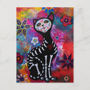 Cartão Postal Gato de Diâmetro de los Muertos Meow por Prisarts