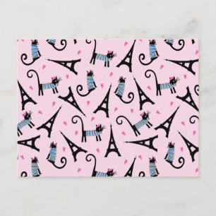 Cartão Postal Gato De Estilo Francês Vestido Com Padrão De Torre