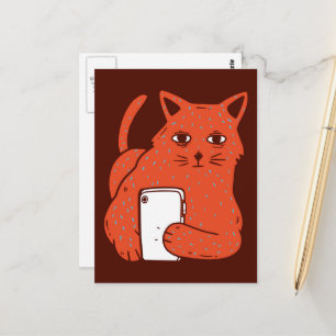 Cartão Postal Gato de Fantasia Adorável Com um Celular