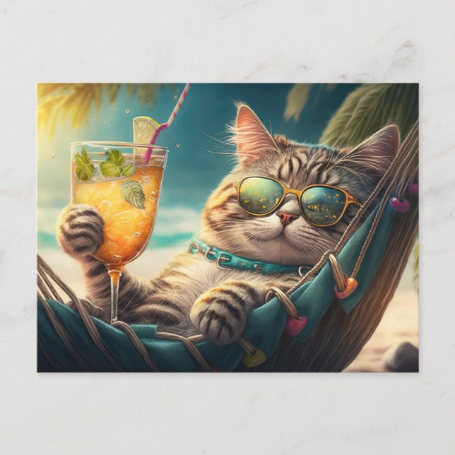Cartão Postal Gato de Férias (Frente)