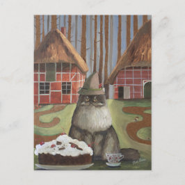 Cartão Postal Gato de Floresta Negra Alemã com Bolo