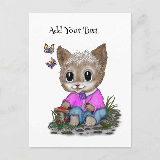 Cartão Postal Gato de Gato e Borboleta (Frente)