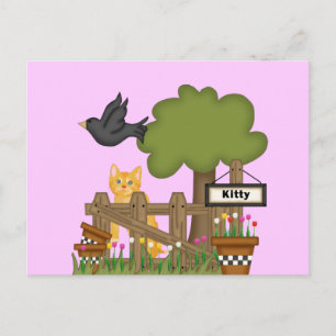 Cartão Postal Gato De Gato No Jardim