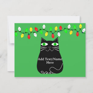 Cartão Postal Gato De Gordura Preto Com Olhos Verdes Texto Perso