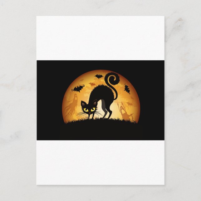 Cartão Postal Gato de Halloween (Frente)