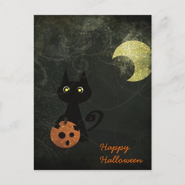 Cartão Postal Gato de Halloween (Frente)