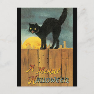 Cartão Postal Gato de Halloween da Feliz de Vintage por Ellen Cl