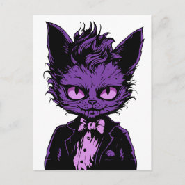 Cartão Postal Gato de Halloween Roxo