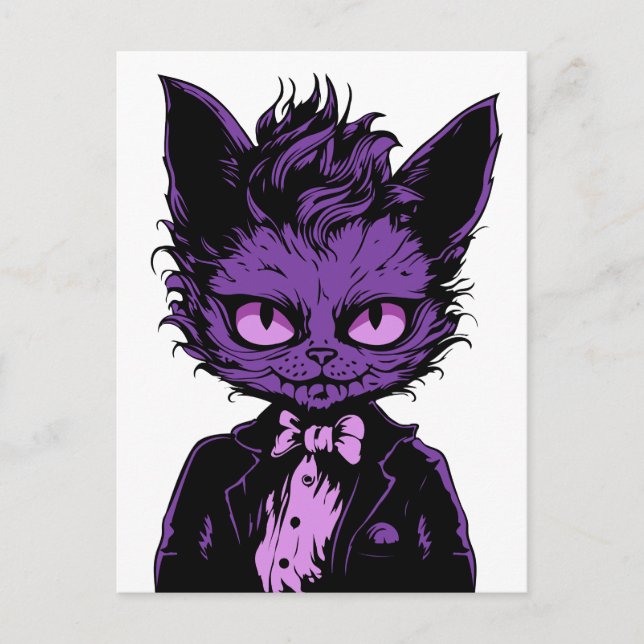 Cartão Postal Gato de Halloween Roxo (Frente)