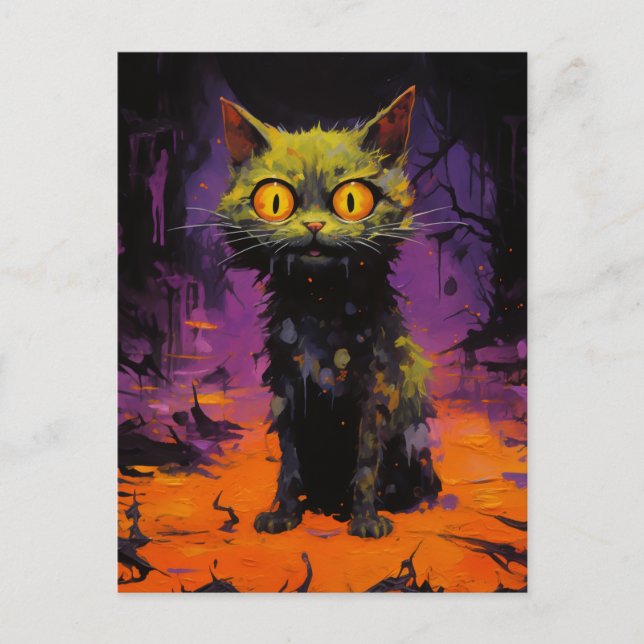 Cartão Postal Gato de Halloween Spooky (Frente)