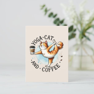 Cartão Postal Gato de ioga - Gato de ioga e café