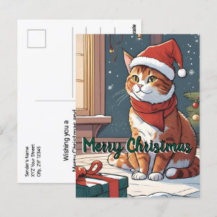 Cartão Postal Gato de laranja com o animal de estimação bonitinh